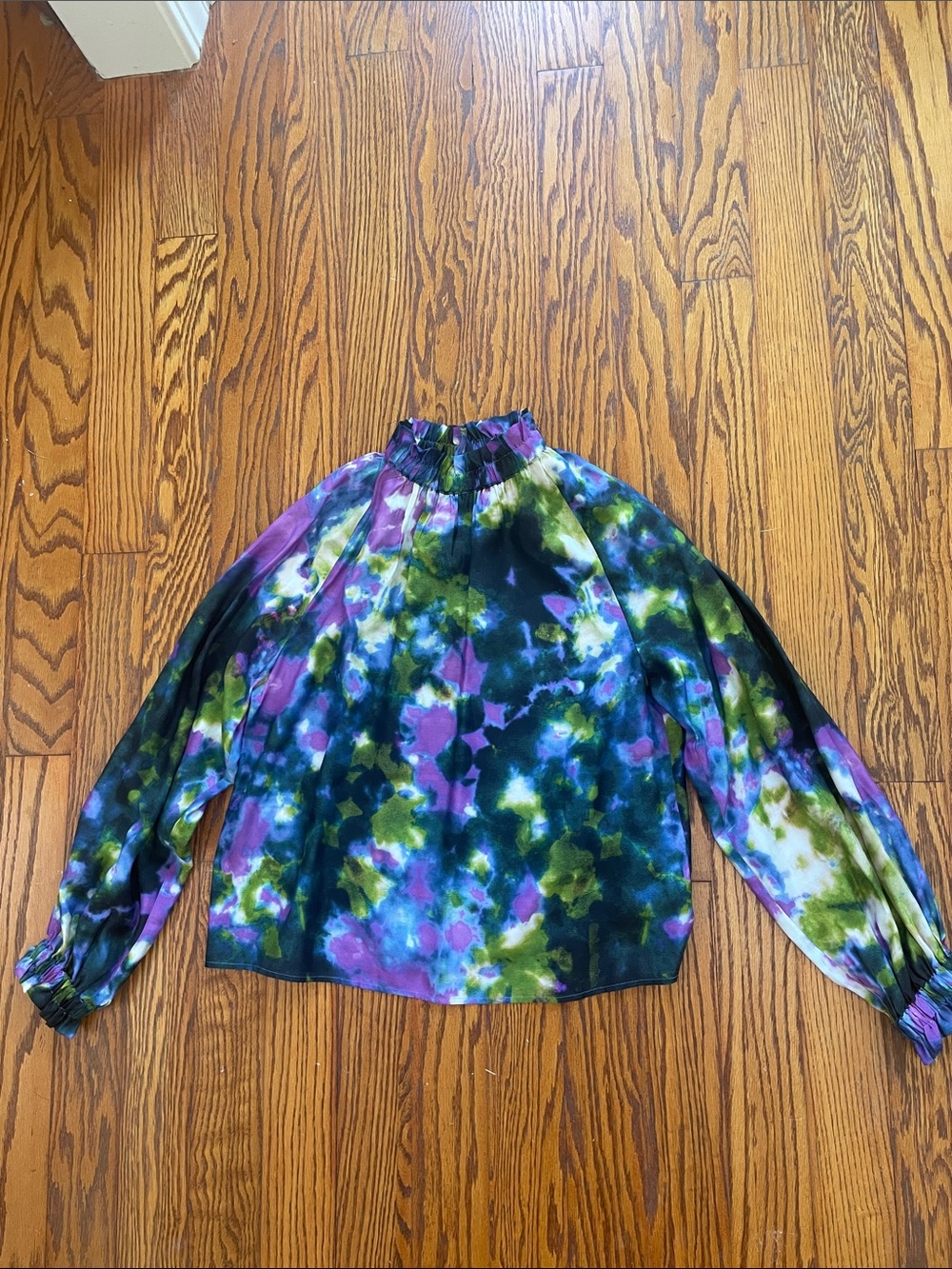 Marie Oliver Tie-Dye Mock Neck Blouse in Purple and Green